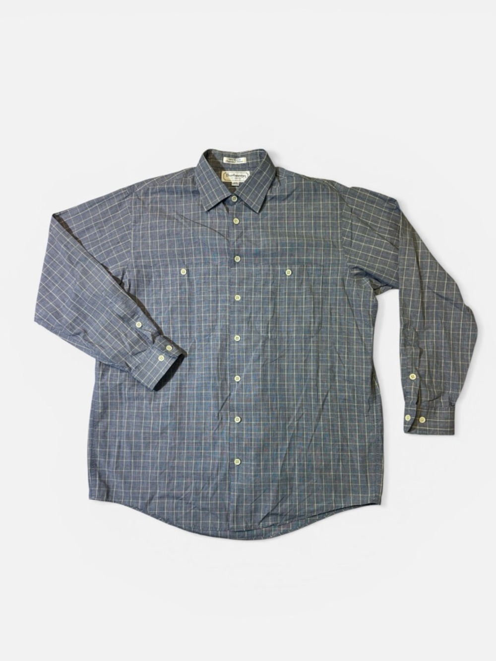 VINTAGE Burberry mens 16 34 blue plaid cotton dress shirt EUC
